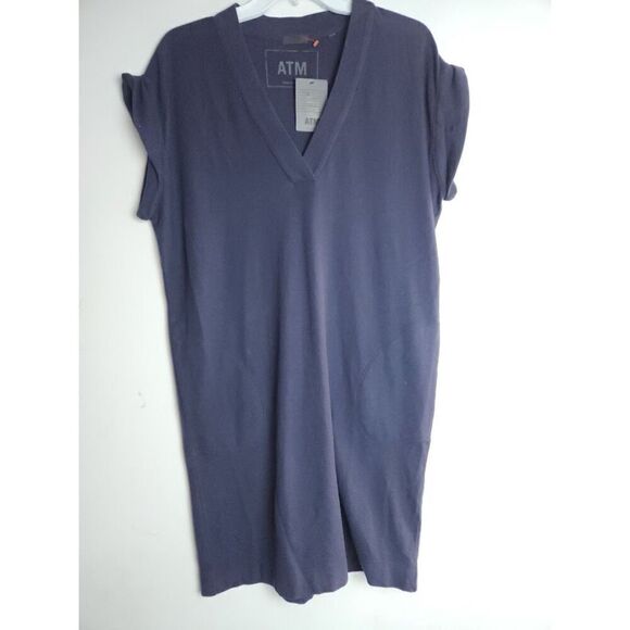 NWT ATM Anthony Thomas Melillo Blue V-Neck 100% Pima Cotton Shift Dress Small - Picture 2 of 11